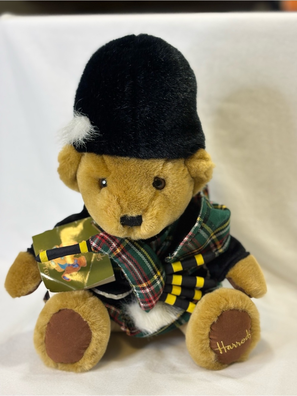 NWT Harrods Scottish Bag Piper Bear in Full Highland Dress w/Feather Bonnet